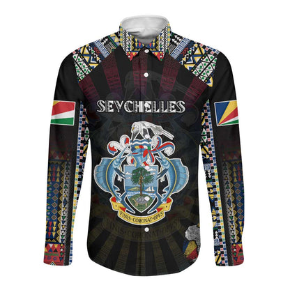 Personalized Seychelles Roots Long Sleeve Button Shirt African Pride in Fingerprint and Tribal Colors