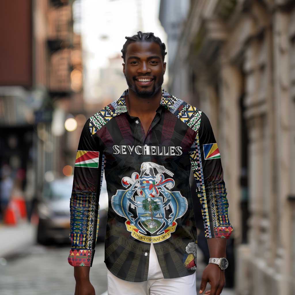 Personalized Seychelles Roots Long Sleeve Button Shirt African Pride in Fingerprint and Tribal Colors