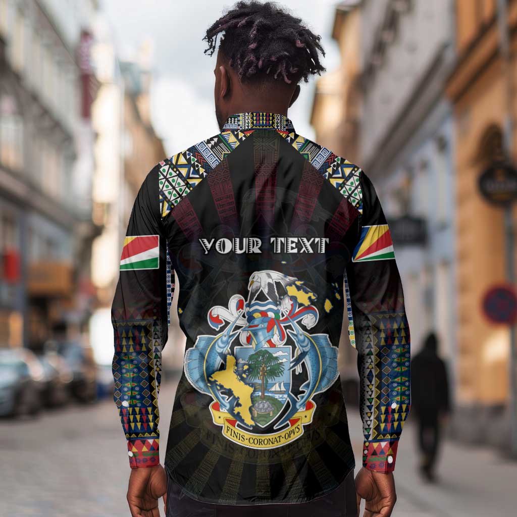 Personalized Seychelles Roots Long Sleeve Button Shirt African Pride in Fingerprint and Tribal Colors