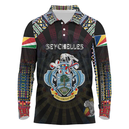 Personalized Seychelles Roots Long Sleeve Polo Shirt African Pride in Fingerprint and Tribal Colors