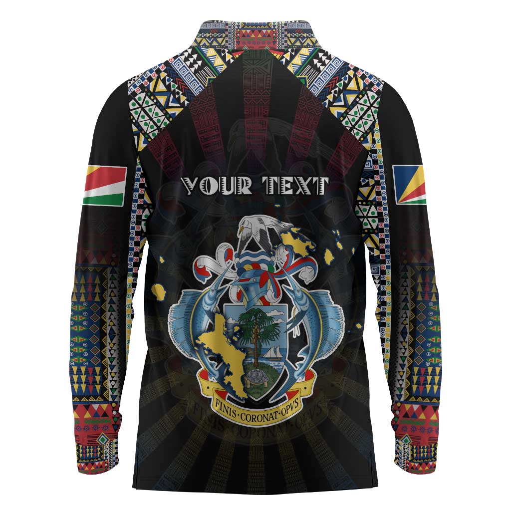 Personalized Seychelles Roots Long Sleeve Polo Shirt African Pride in Fingerprint and Tribal Colors
