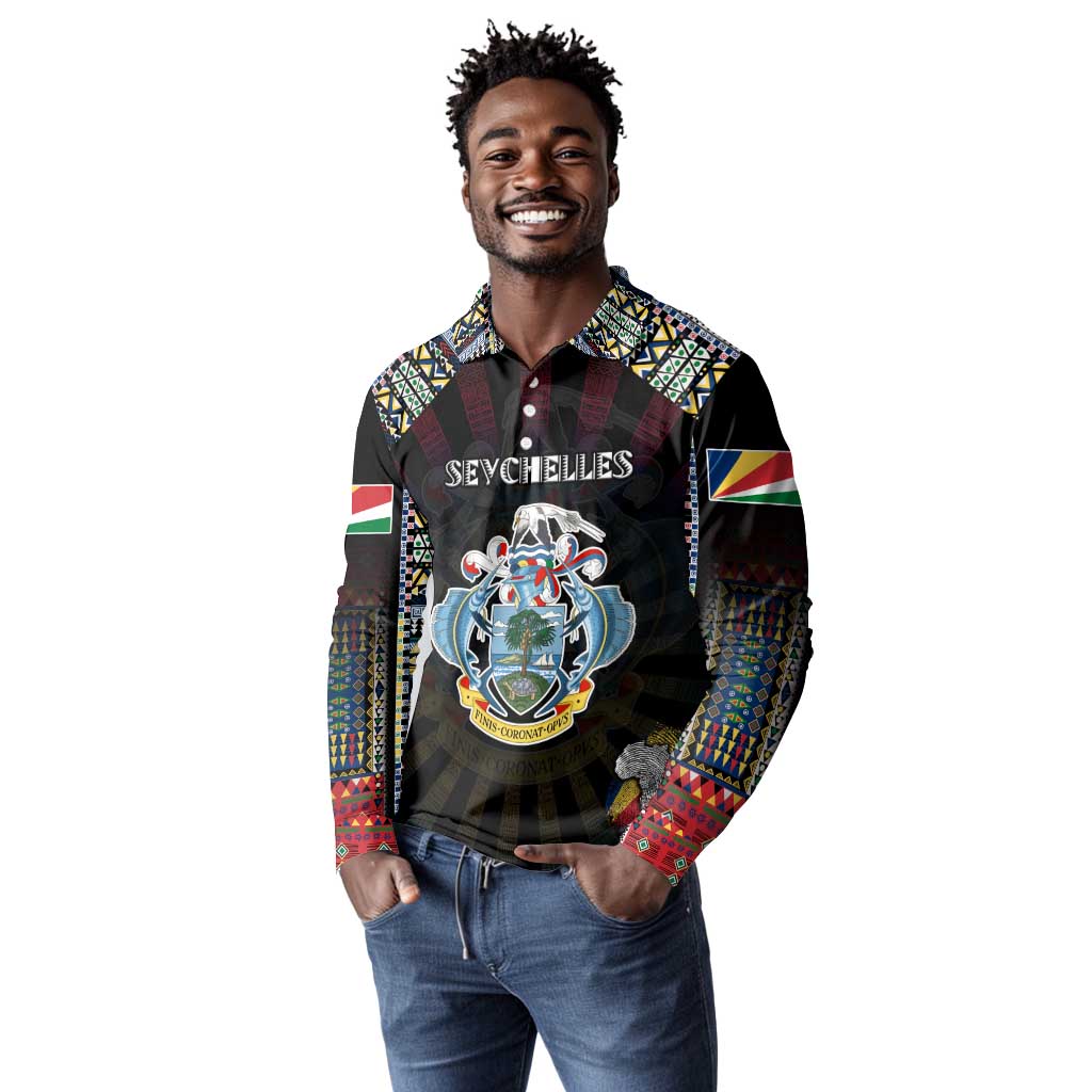 Personalized Seychelles Roots Long Sleeve Polo Shirt African Pride in Fingerprint and Tribal Colors