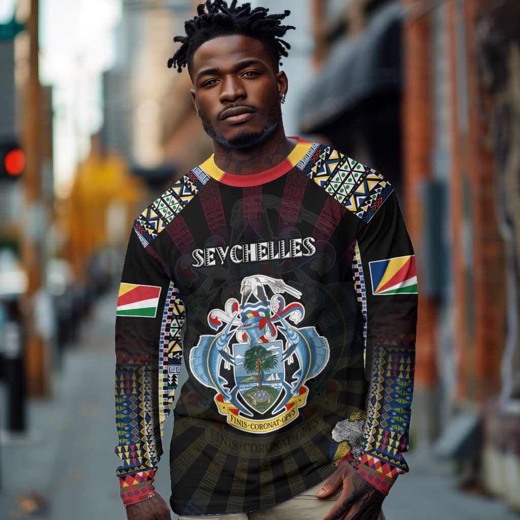 Personalized Seychelles Roots Long Sleeve Shirt African Pride in Fingerprint and Tribal Colors