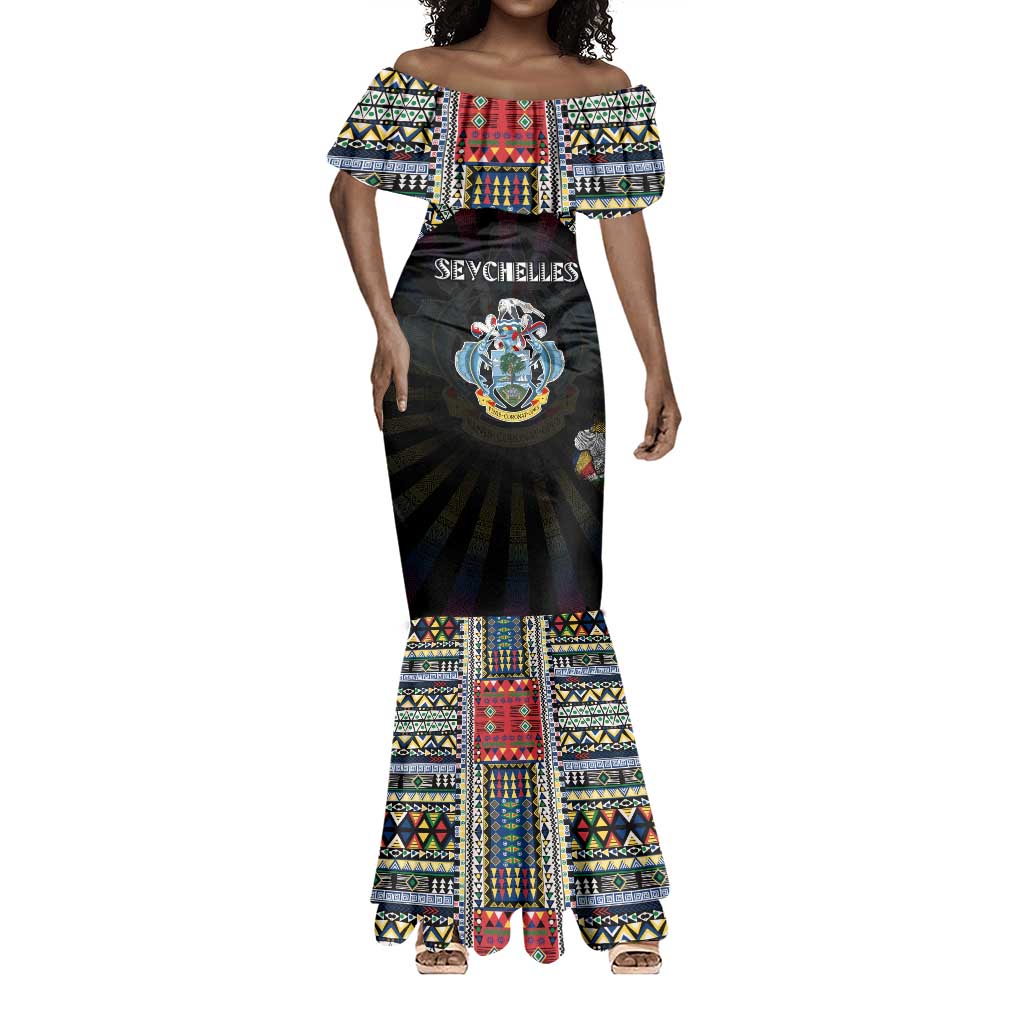 Personalized Seychelles Roots Mermaid Dress African Pride in Fingerprint and Tribal Colors