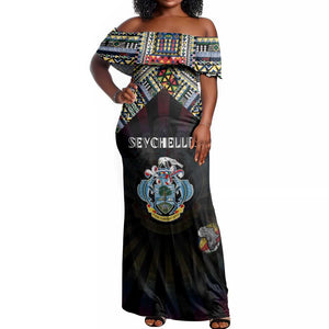 Personalized Seychelles Roots Off Shoulder Maxi Dress African Pride in Fingerprint and Tribal Colors