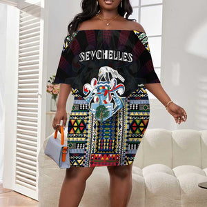 Personalized Seychelles Roots Off Shoulder Short Dress African Pride in Fingerprint and Tribal Colors