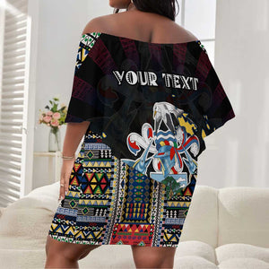 Personalized Seychelles Roots Off Shoulder Short Dress African Pride in Fingerprint and Tribal Colors