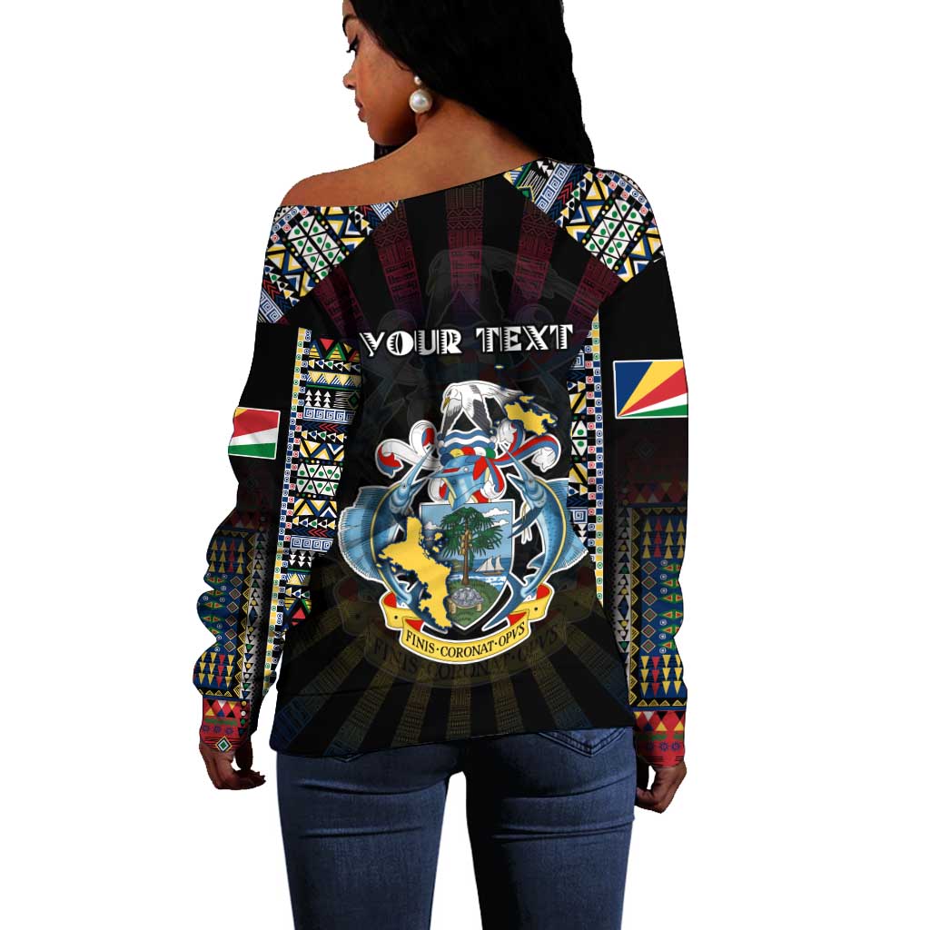 Personalized Seychelles Roots Off Shoulder Sweater African Pride in Fingerprint and Tribal Colors