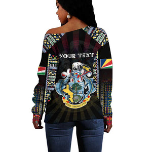 Personalized Seychelles Roots Off Shoulder Sweater African Pride in Fingerprint and Tribal Colors