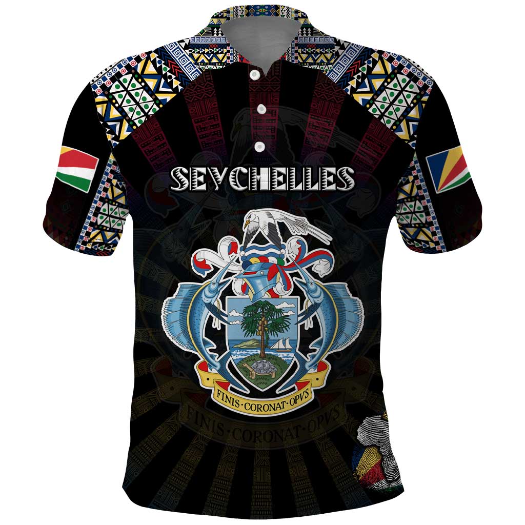 Personalized Seychelles Roots Polo Shirt African Pride in Fingerprint and Tribal Colors