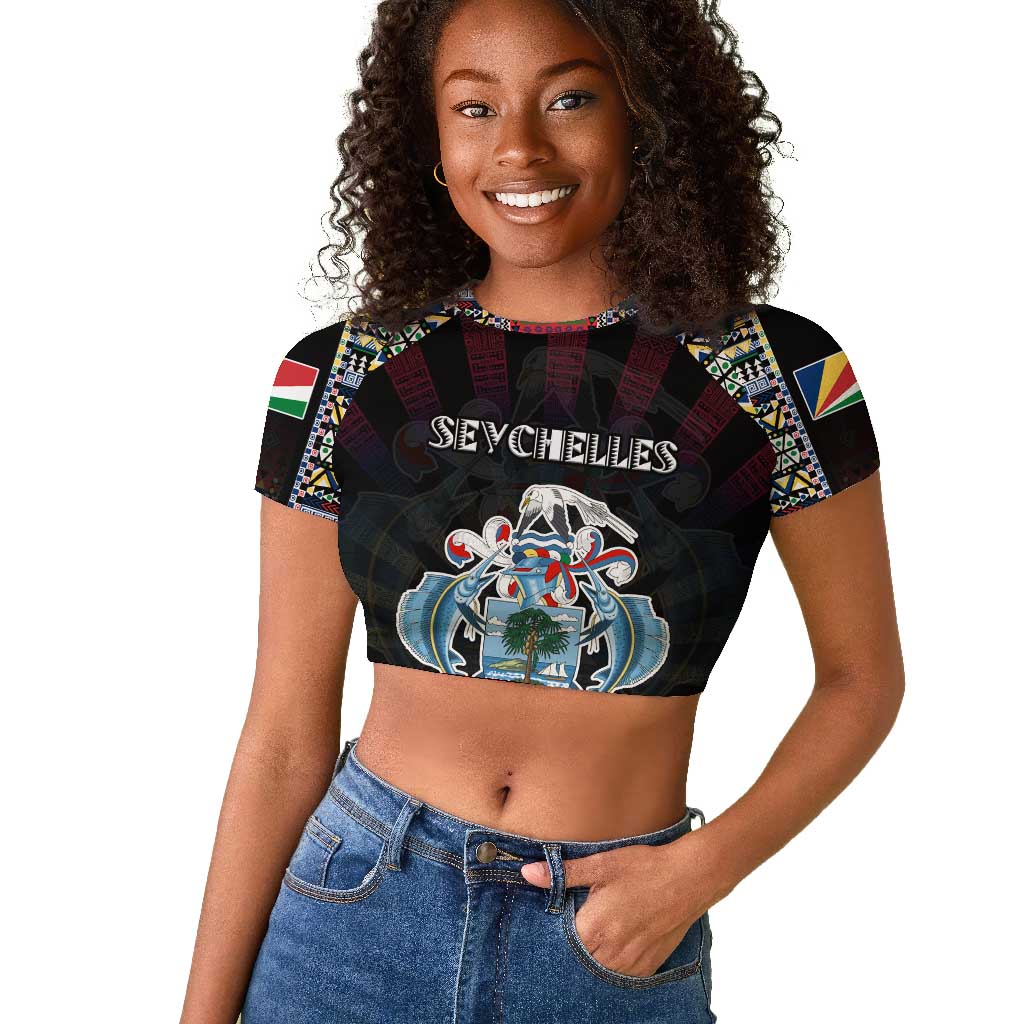 Personalized Seychelles Roots Raglan Cropped T shirt African Pride in Fingerprint and Tribal Colors