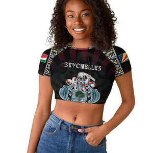 Personalized Seychelles Roots Raglan Cropped T shirt African Pride in Fingerprint and Tribal Colors