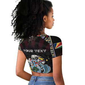 Personalized Seychelles Roots Raglan Cropped T shirt African Pride in Fingerprint and Tribal Colors