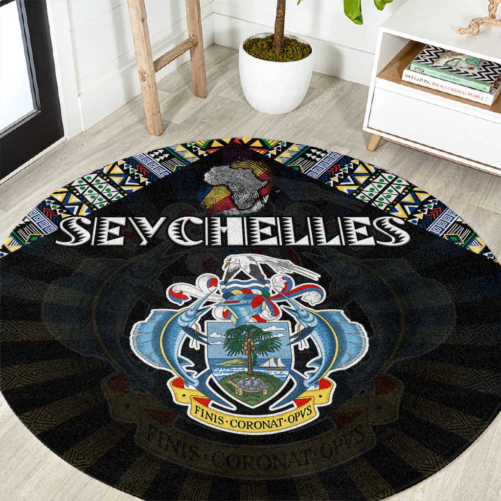 Seychelles Roots Round Carpet African Pride in Fingerprint and Tribal Colors