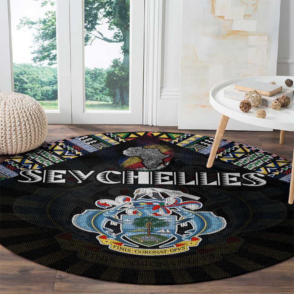 Seychelles Roots Round Carpet African Pride in Fingerprint and Tribal Colors
