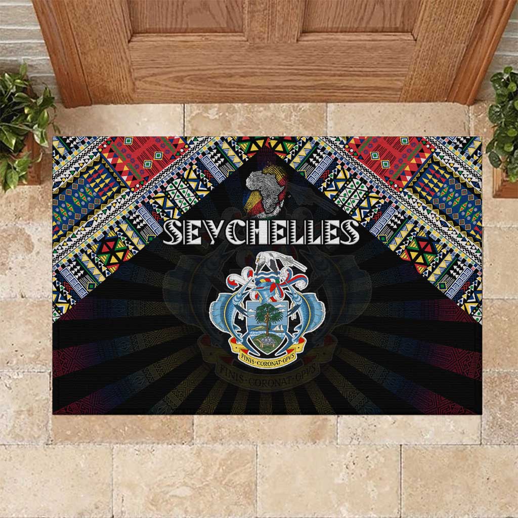 Seychelles Roots Rubber Doormat African Pride in Fingerprint and Tribal Colors