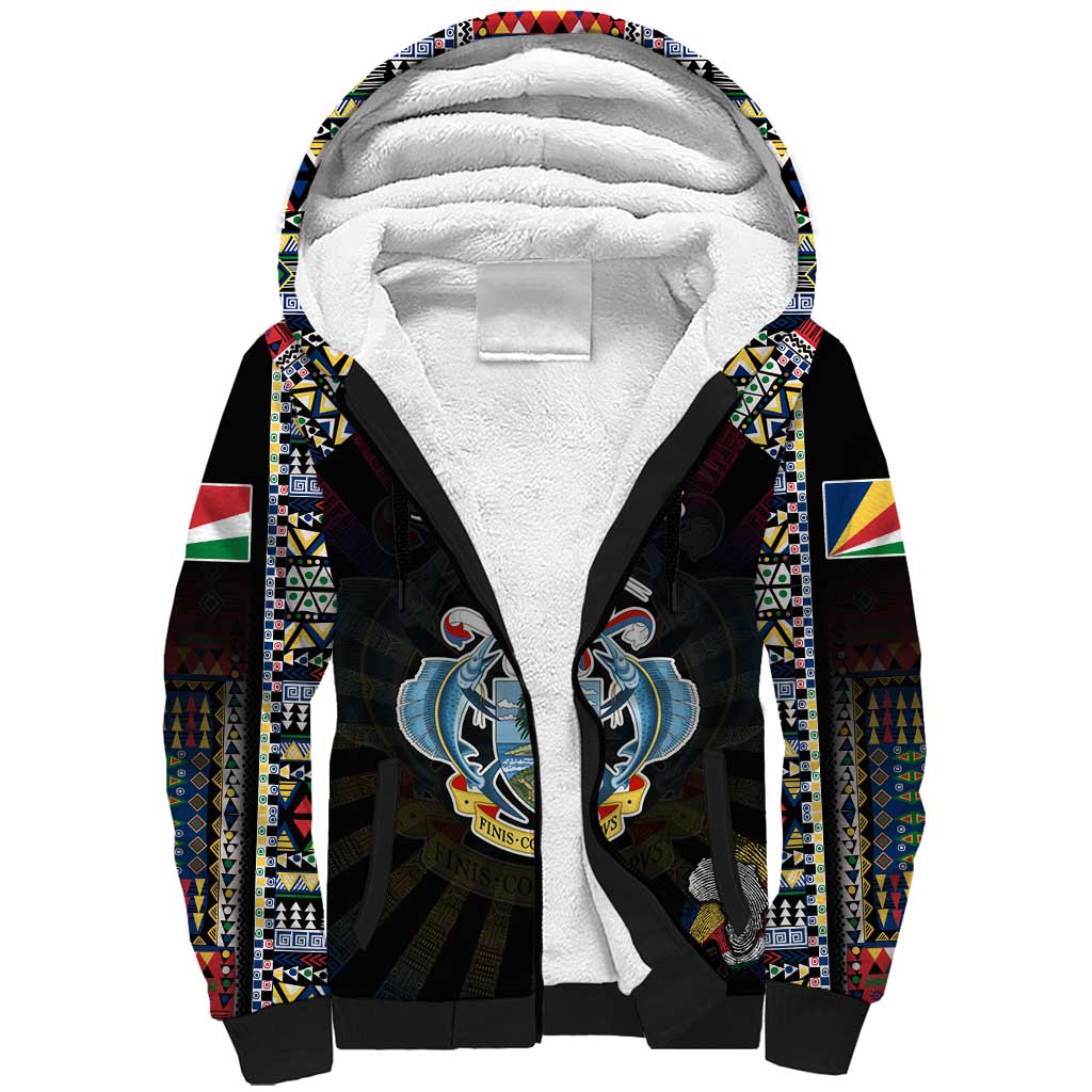 Personalized Seychelles Roots Sherpa Hoodie African Pride in Fingerprint and Tribal Colors