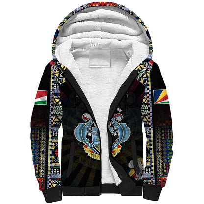 Personalized Seychelles Roots Sherpa Hoodie African Pride in Fingerprint and Tribal Colors