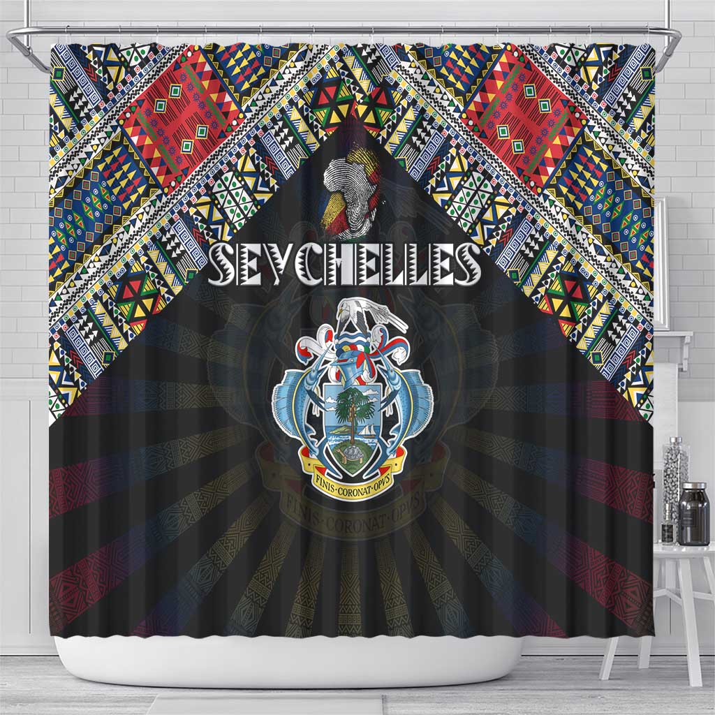 Seychelles Roots Shower Curtain African Pride in Fingerprint and Tribal Colors