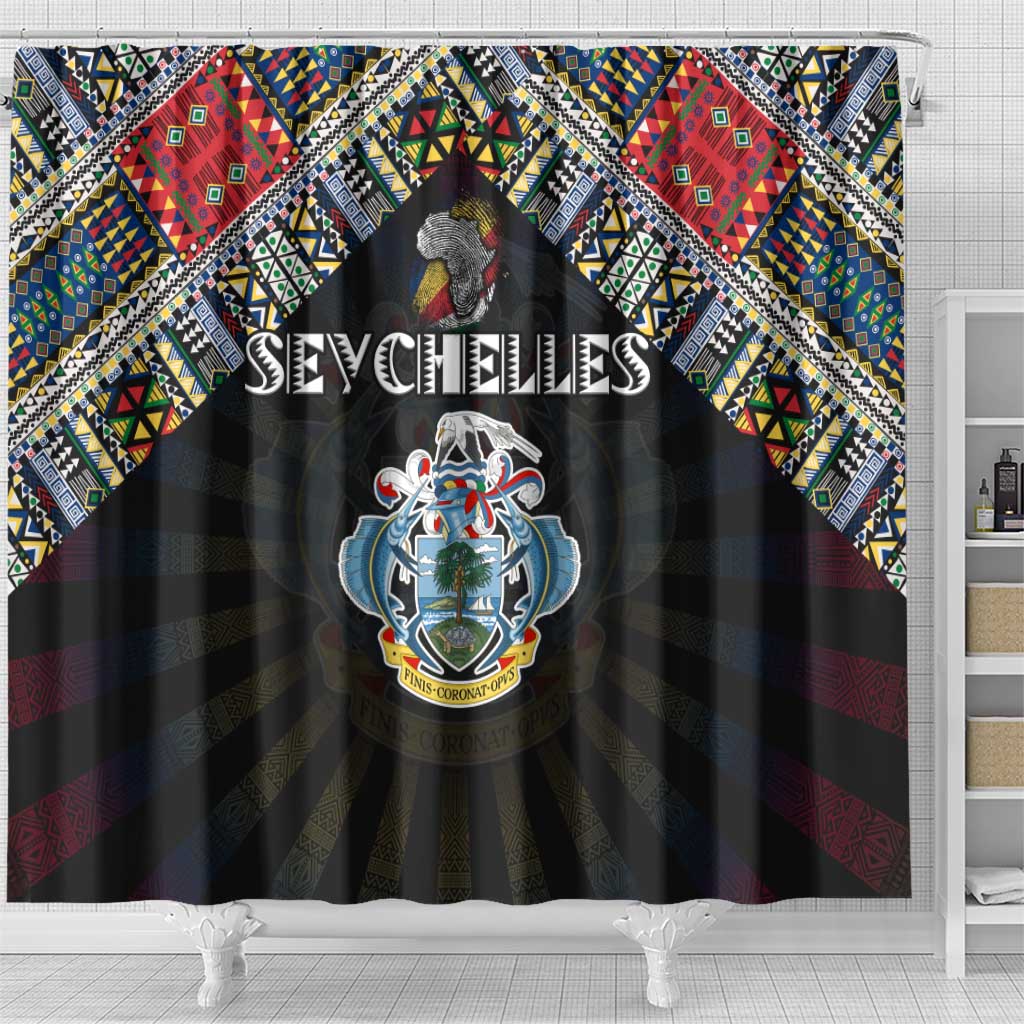 Seychelles Roots Shower Curtain African Pride in Fingerprint and Tribal Colors