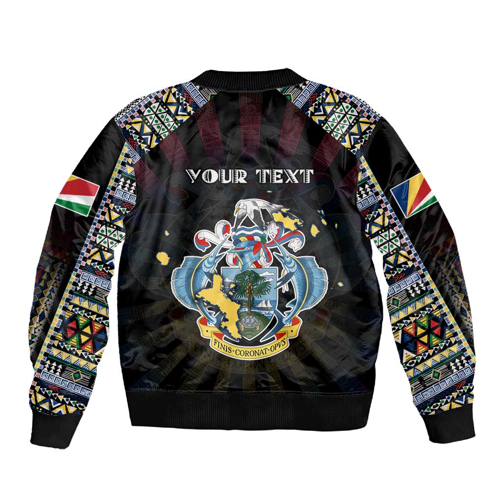 Personalized Seychelles Roots Sleeve Zip Bomber Jacket African Pride in Fingerprint and Tribal Colors