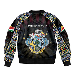 Personalized Seychelles Roots Sleeve Zip Bomber Jacket African Pride in Fingerprint and Tribal Colors