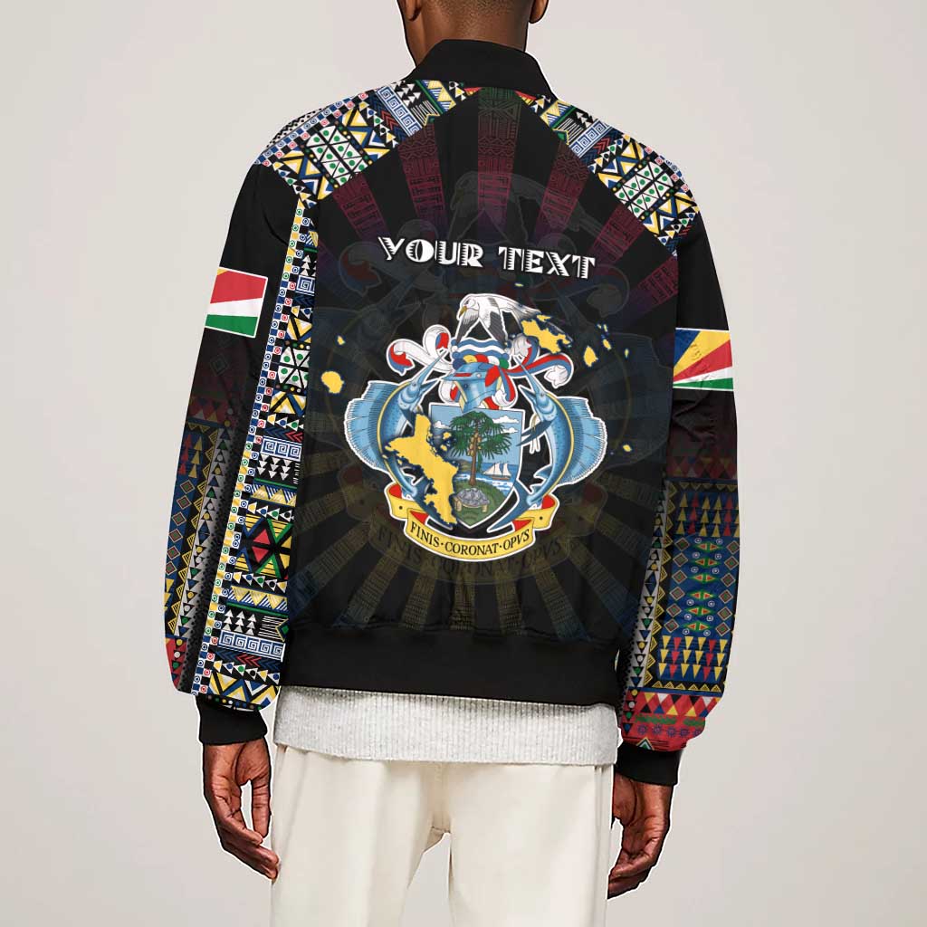 Personalized Seychelles Roots Sleeve Zip Bomber Jacket African Pride in Fingerprint and Tribal Colors