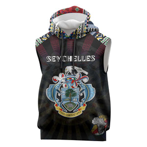 Personalized Seychelles Roots Sleeveless Hoodie African Pride in Fingerprint and Tribal Colors - African Pride