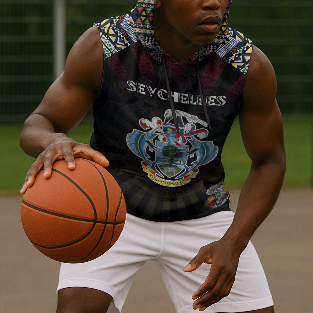 Personalized Seychelles Roots Sleeveless Hoodie African Pride in Fingerprint and Tribal Colors - African Pride