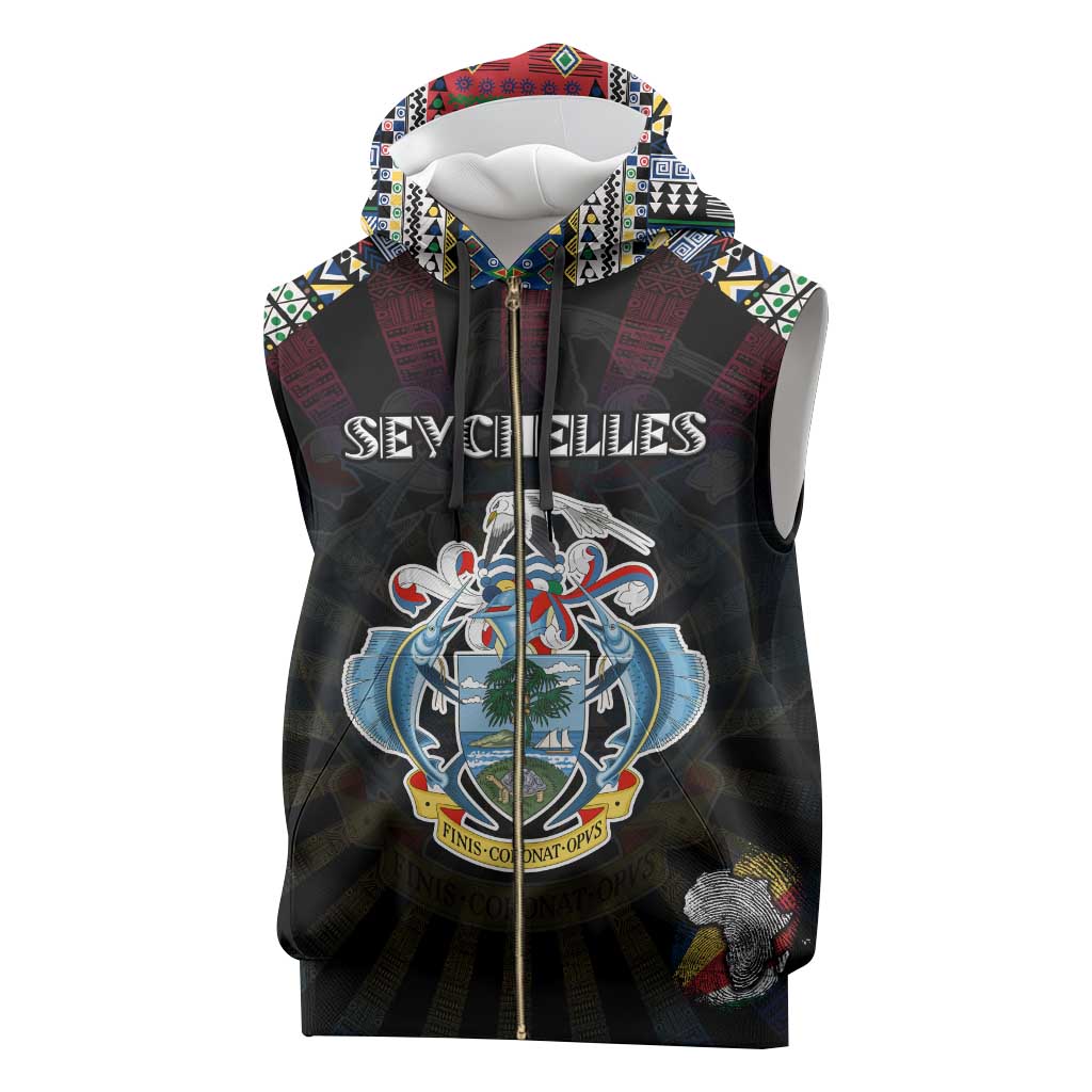 Personalized Seychelles Roots Sleeveless Zip Hoodie African Pride in Fingerprint and Tribal Colors - African Pride