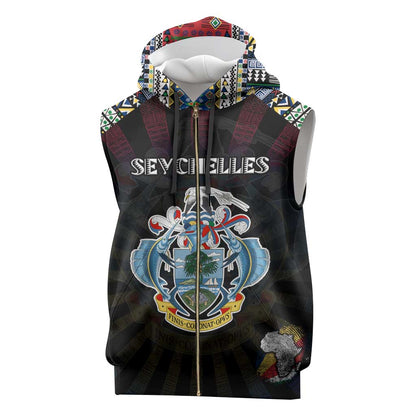 Personalized Seychelles Roots Sleeveless Zip Hoodie African Pride in Fingerprint and Tribal Colors - African Pride