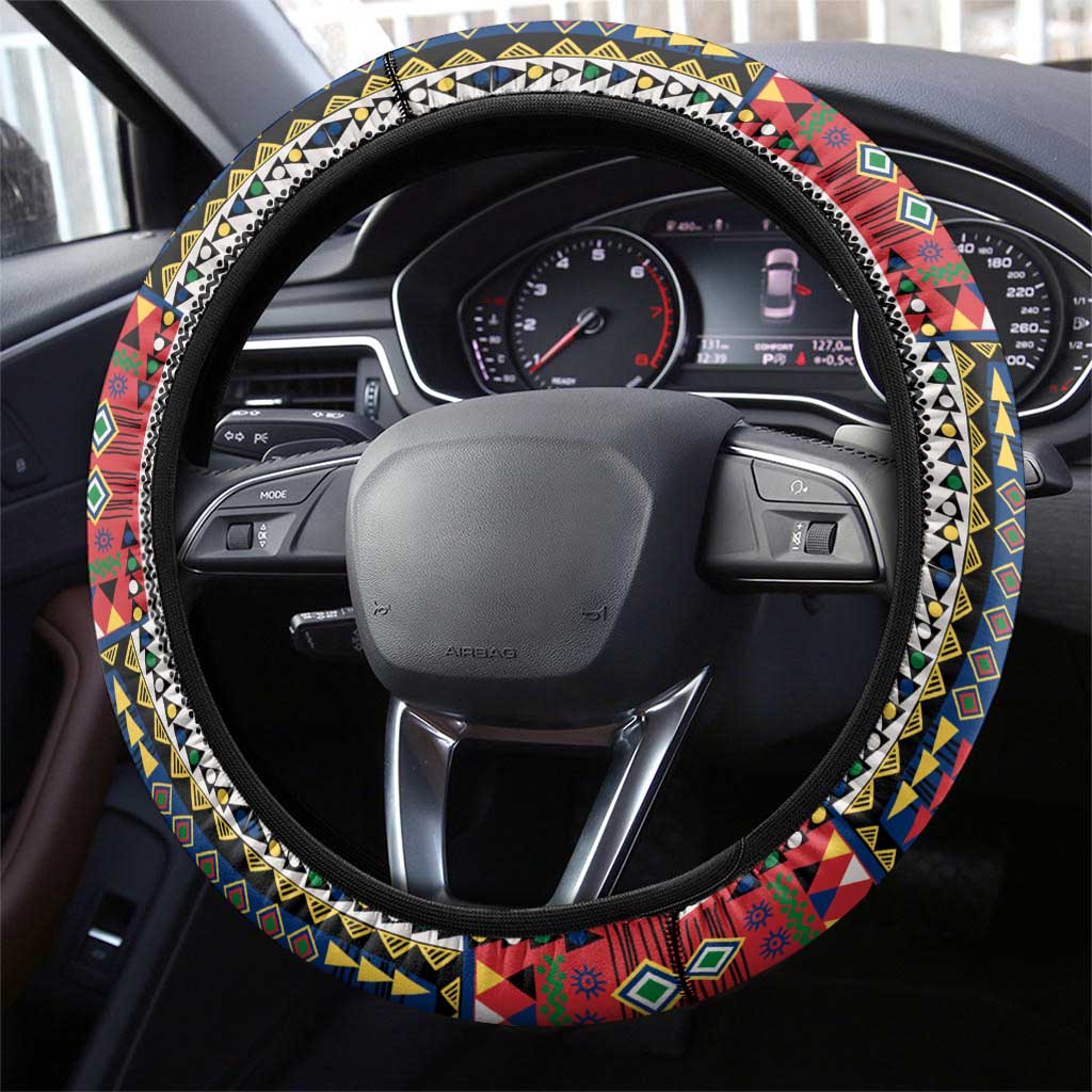 Seychelles Roots Steering Wheel Cover African Pride in Fingerprint and Tribal Colors