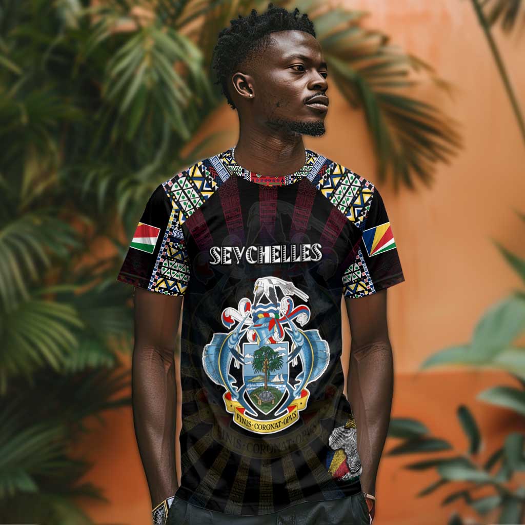 Personalized Seychelles Roots T shirt African Pride in Fingerprint and Tribal Colors