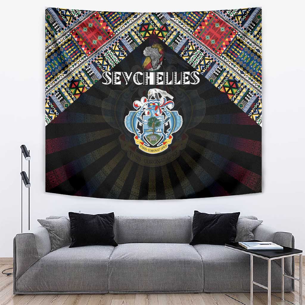 Seychelles Roots Tapestry African Pride in Fingerprint and Tribal Colors