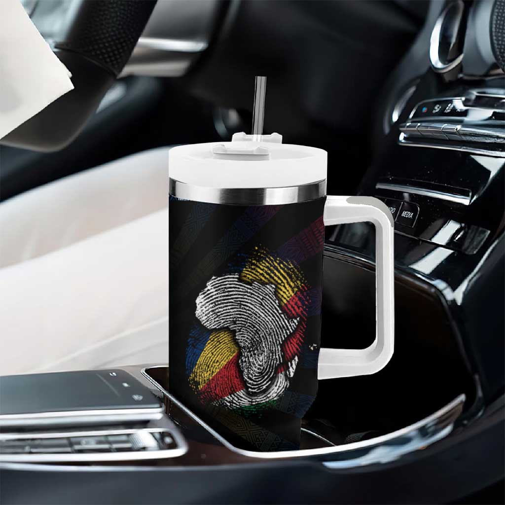 Seychelles Roots Tumbler With Handle African Pride in Fingerprint and Tribal Colors