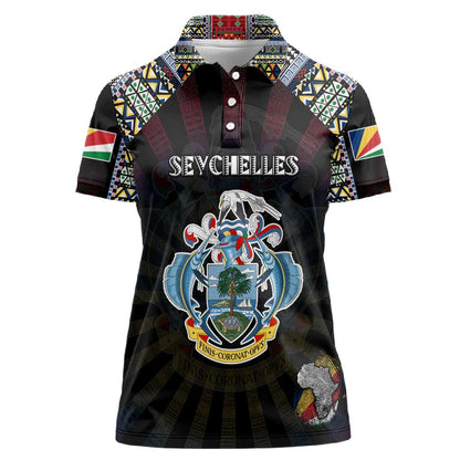 Personalized Seychelles Roots Women Polo Shirt African Pride in Fingerprint and Tribal Colors