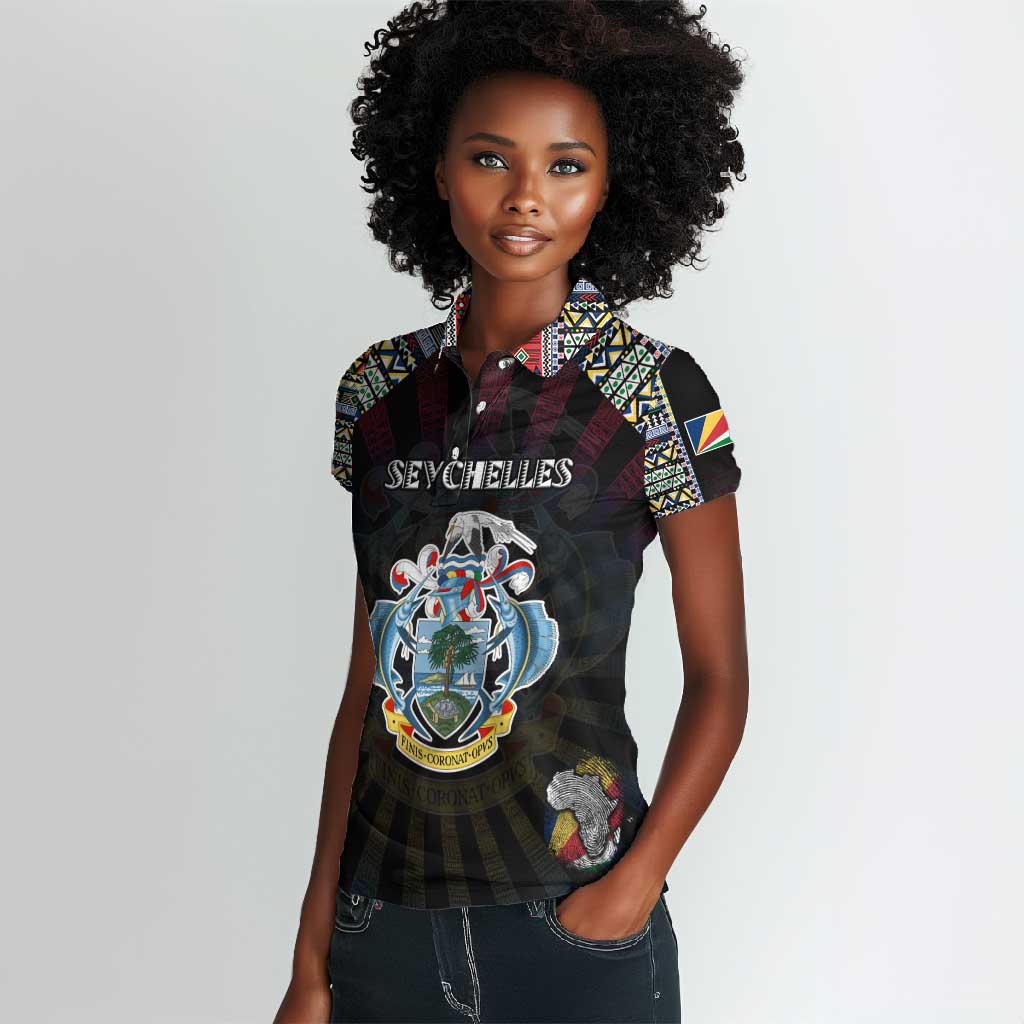 Personalized Seychelles Roots Women Polo Shirt African Pride in Fingerprint and Tribal Colors
