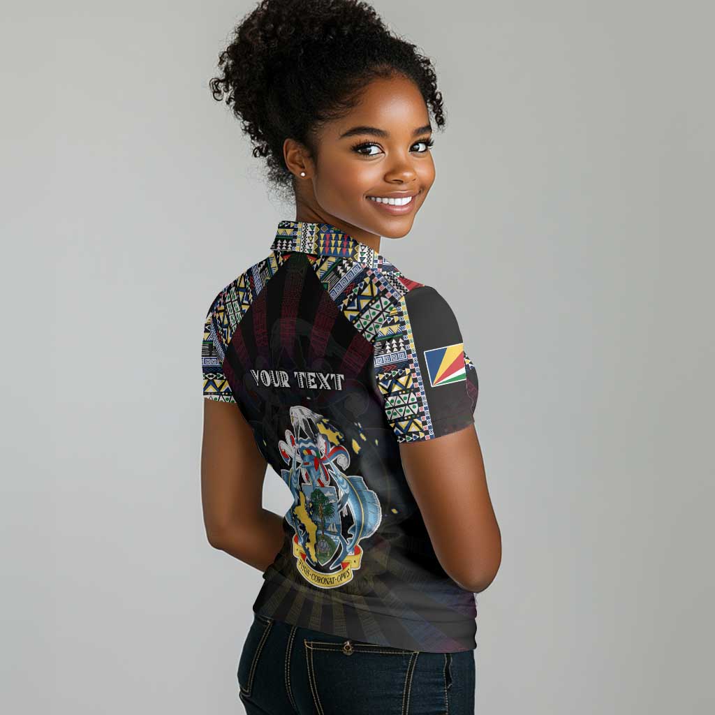 Personalized Seychelles Roots Women Polo Shirt African Pride in Fingerprint and Tribal Colors