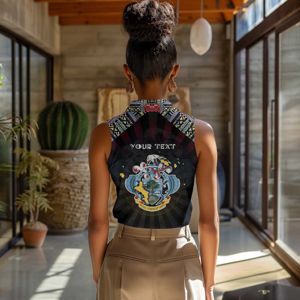 Personalized Seychelles Roots Women Sleeveless Polo Shirt African Pride in Fingerprint and Tribal Colors