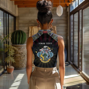 Personalized Seychelles Roots Women Sleeveless Polo Shirt African Pride in Fingerprint and Tribal Colors