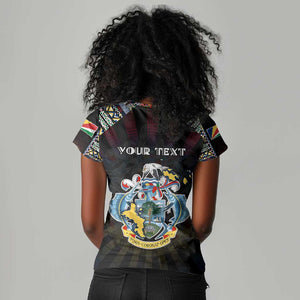 Personalized Seychelles Roots Women V-Neck T-Shirt African Pride in Fingerprint and Tribal Colors