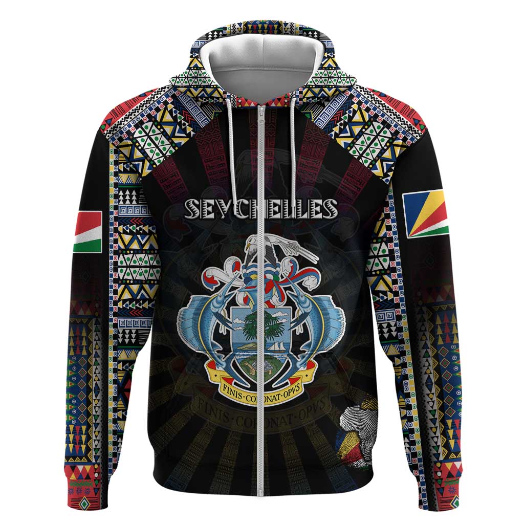 Personalized Seychelles Roots Zip Hoodie African Pride in Fingerprint and Tribal Colors