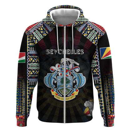 Personalized Seychelles Roots Zip Hoodie African Pride in Fingerprint and Tribal Colors