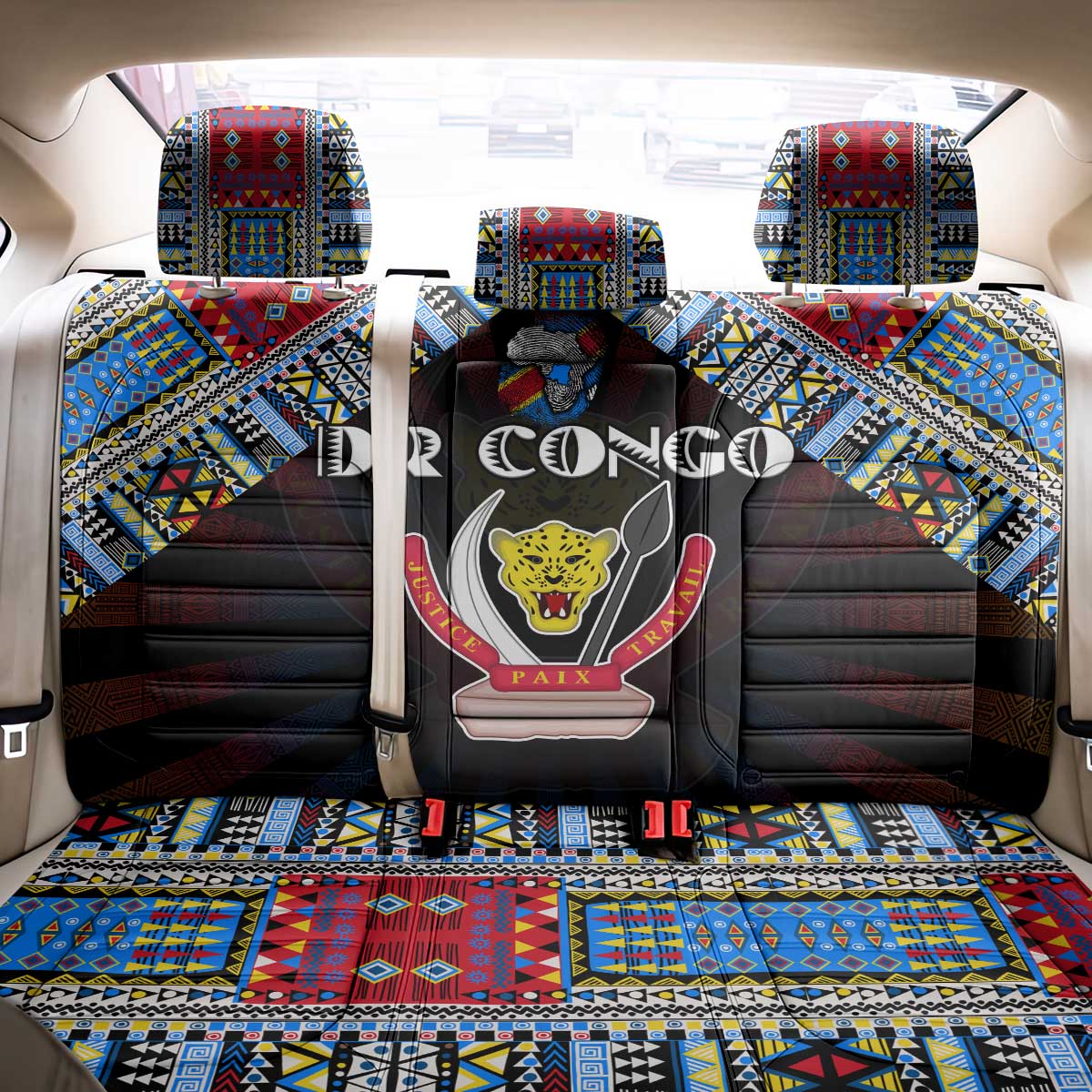 DR Congo Roots Back Car Seat Cover African Pride in Fingerprint and Tribal Colors