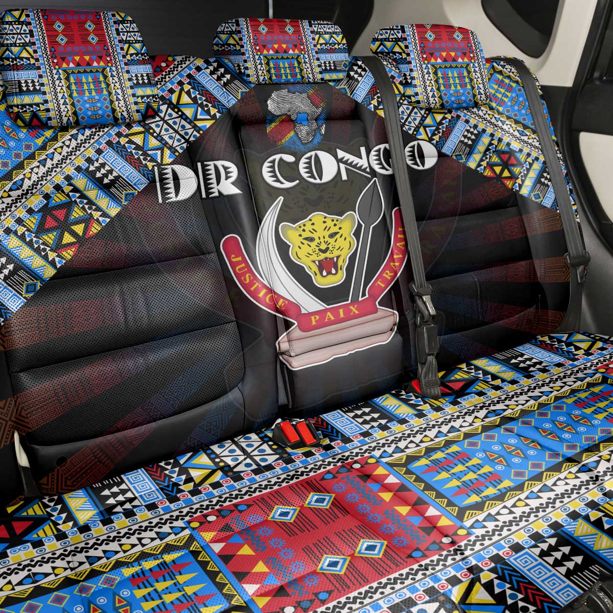 DR Congo Roots Back Car Seat Cover African Pride in Fingerprint and Tribal Colors