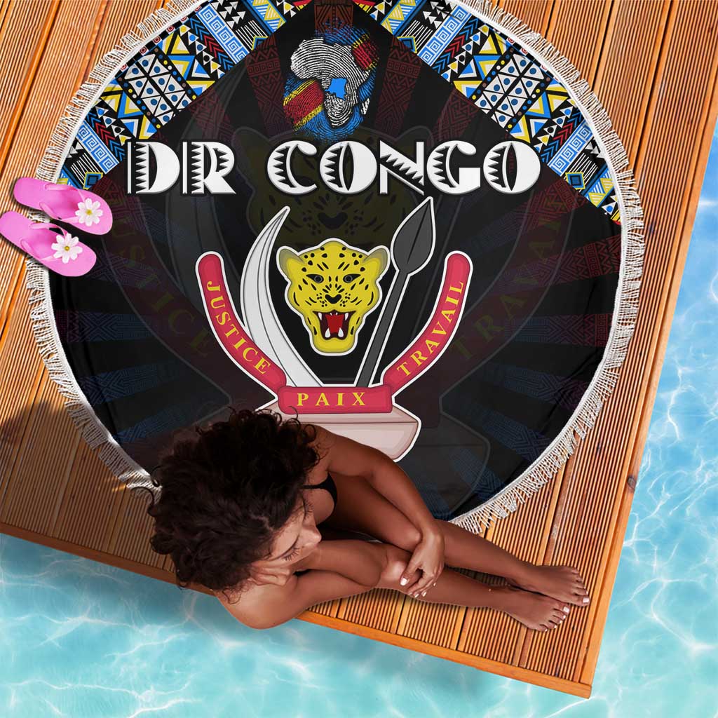DR Congo Roots Beach Blanket African Pride in Fingerprint and Tribal Colors
