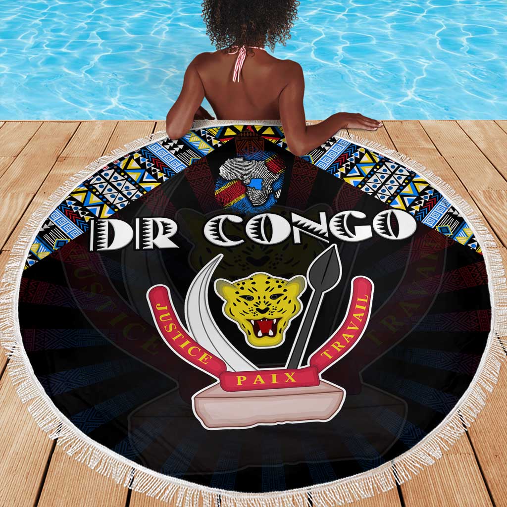 DR Congo Roots Beach Blanket African Pride in Fingerprint and Tribal Colors