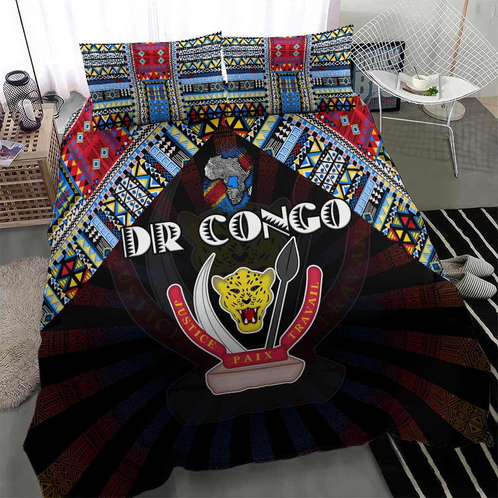 DR Congo Roots Bedding Set African Pride in Fingerprint and Tribal Colors