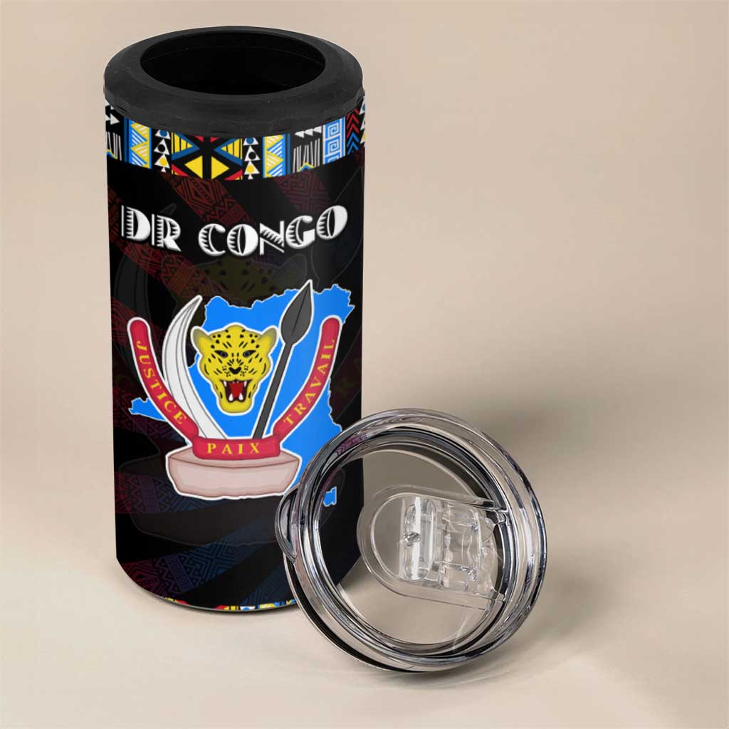 DR Congo Roots 4 in 1 Can Cooler Tumbler African Pride in Fingerprint and Tribal Colors