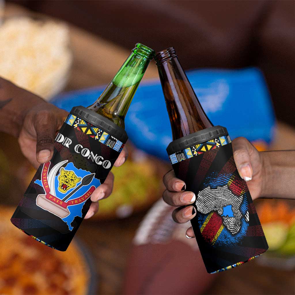 DR Congo Roots 4 in 1 Can Cooler Tumbler African Pride in Fingerprint and Tribal Colors